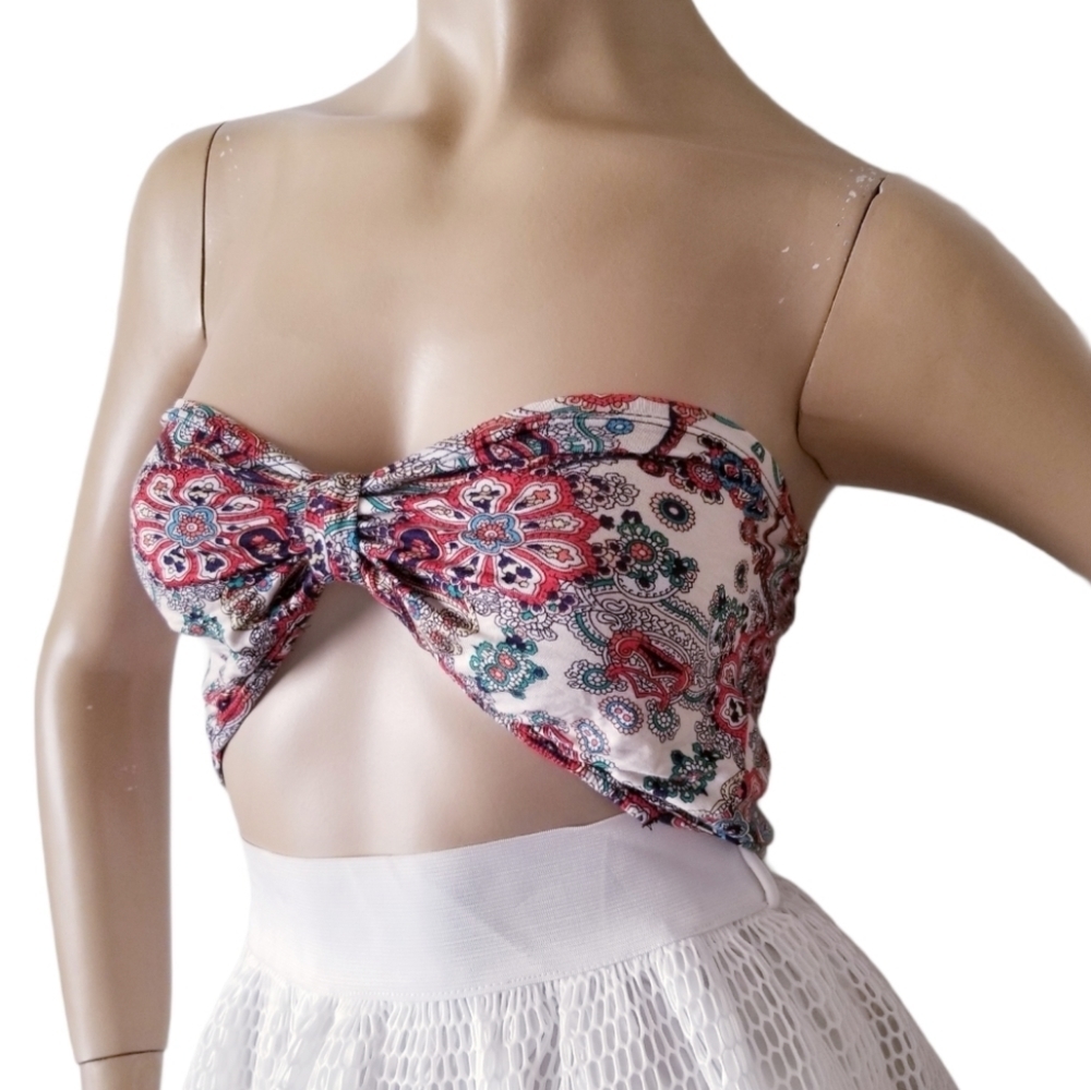 Casa Lee Floral Retro Print Knot Front Crop Top